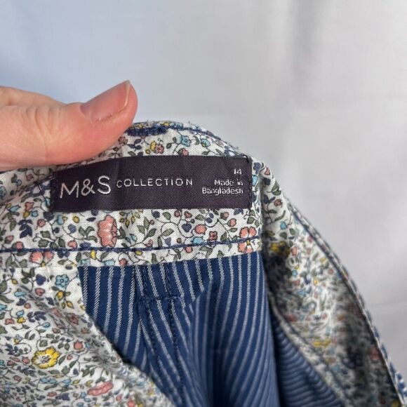 M&S Collection Navy White Striped Bermuda Cotton Casual Shorts Size 14 - Picture 6 of 10